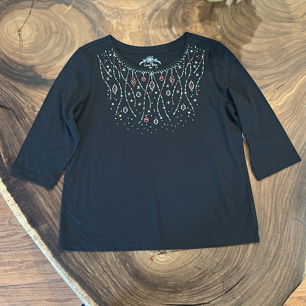 Coral Bay embellished holiday Christmas top